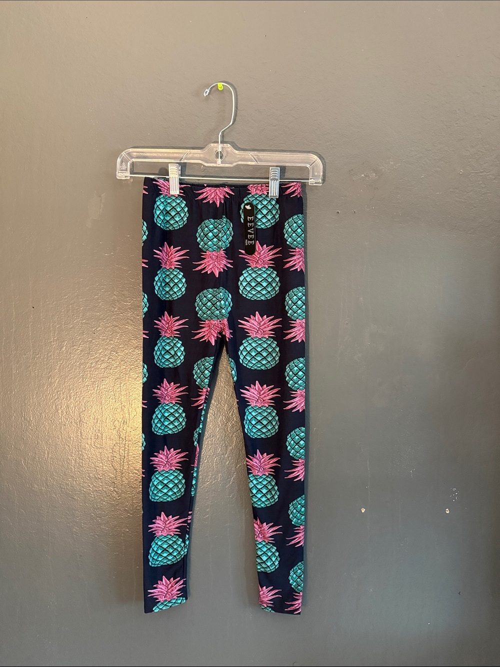 Girls Pineapple Print Leggings - Black with Teal & Pink